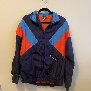 Champion Men's Rare Colorblock Nylon Warm Up Jacket Blue Red/ Orange